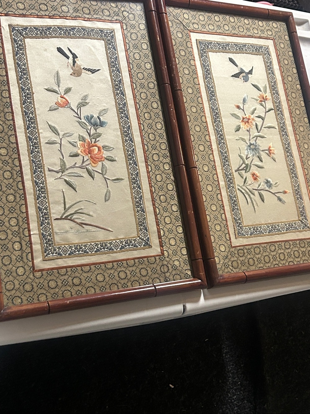 Framed Floral & Bird Wall Art Pair in Beige and Brown 2 each